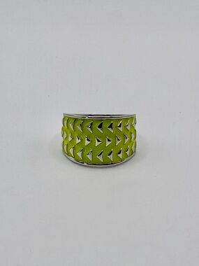 Lia Sophia Silver-Tone Lime Green Cutout Wide Band Ring Size 10
